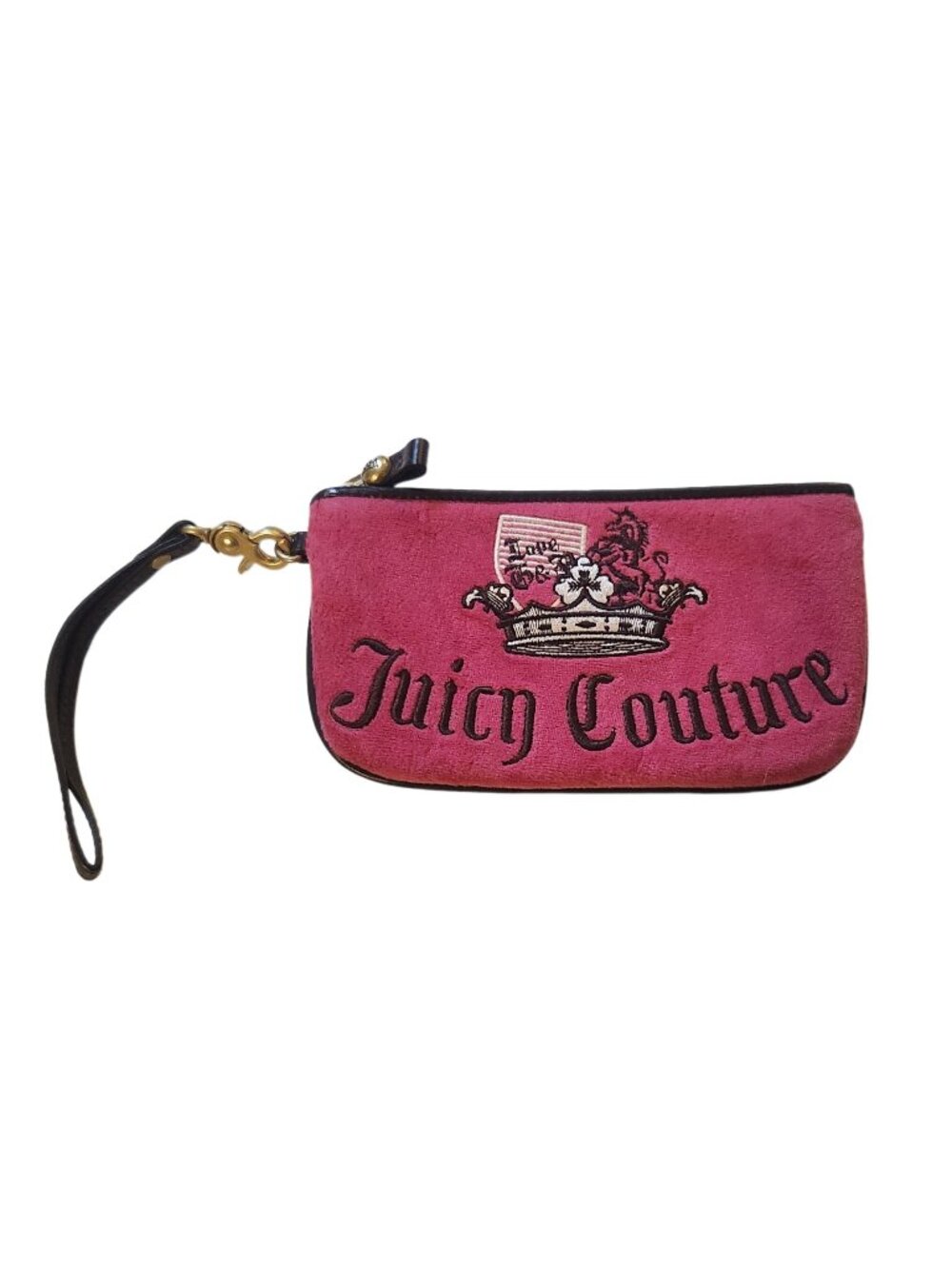Vintage Juicy Couture Pink Velour Wristlet Wallet Y2K Crown Logo